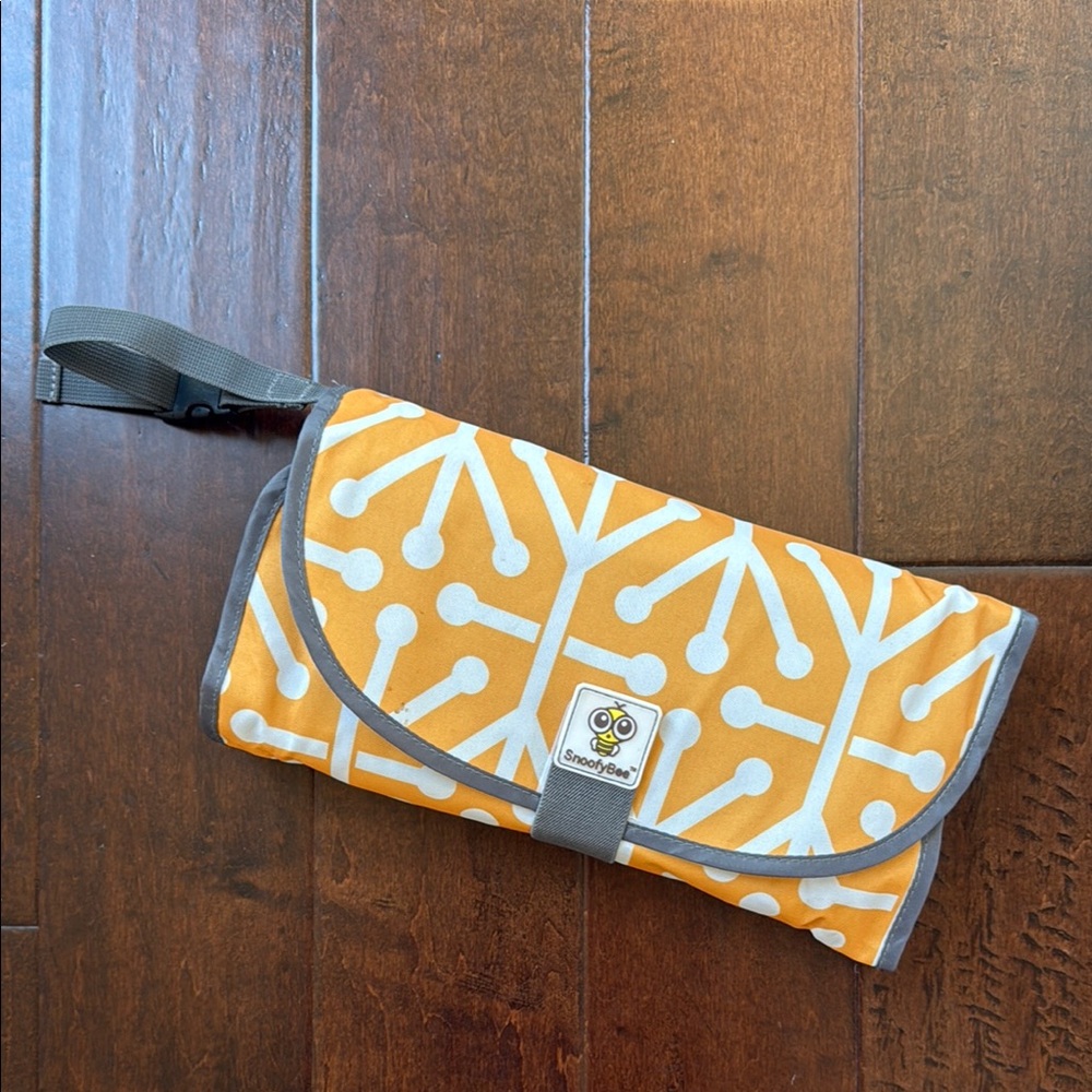SnoofyBee Yellowish/Orange and Gray Portable Diaper Changing Pad with Chew Rings